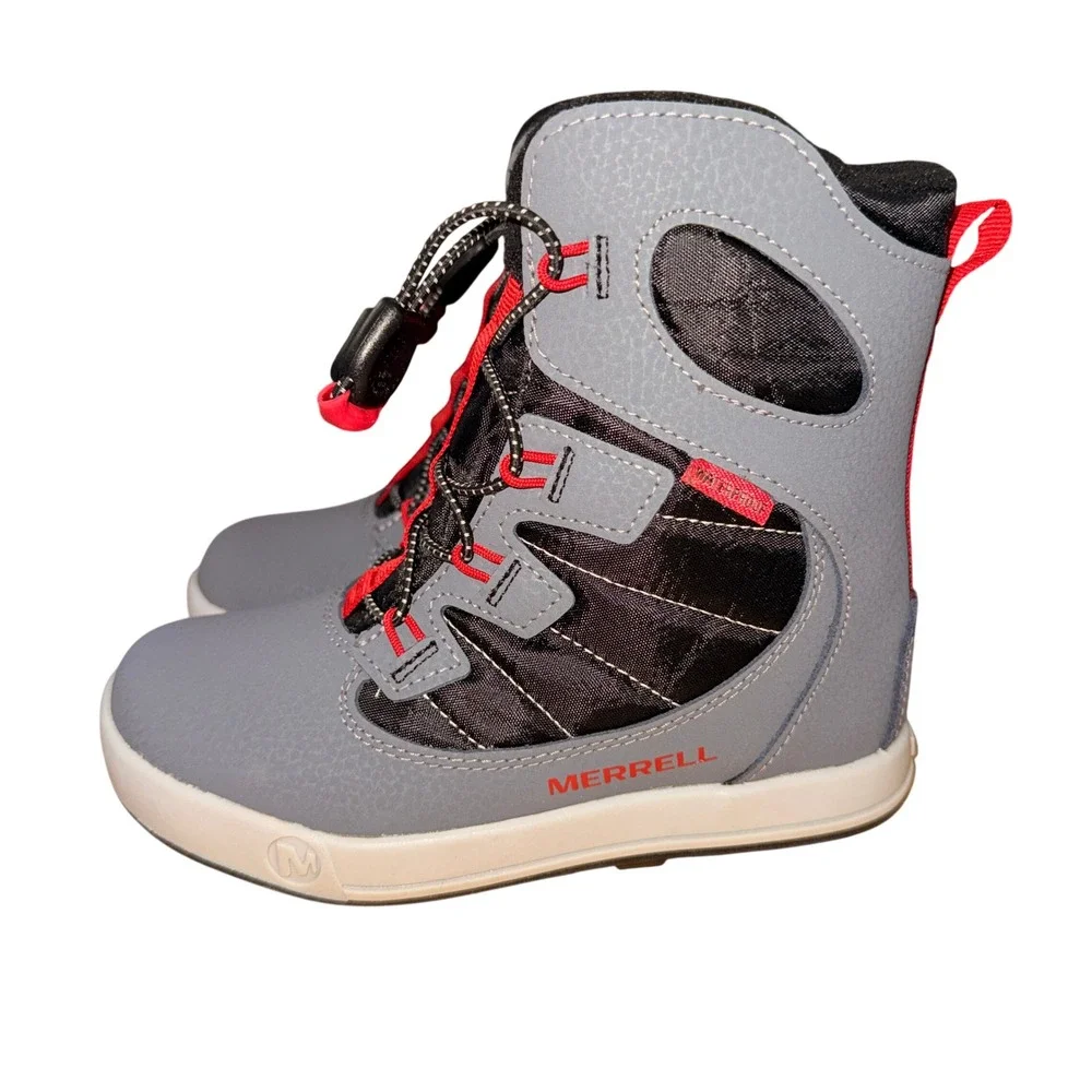 NEW Merrell Snow Bank 4.0 Big Kids 11M Snow Boot Grey Red Waterproof MK267145